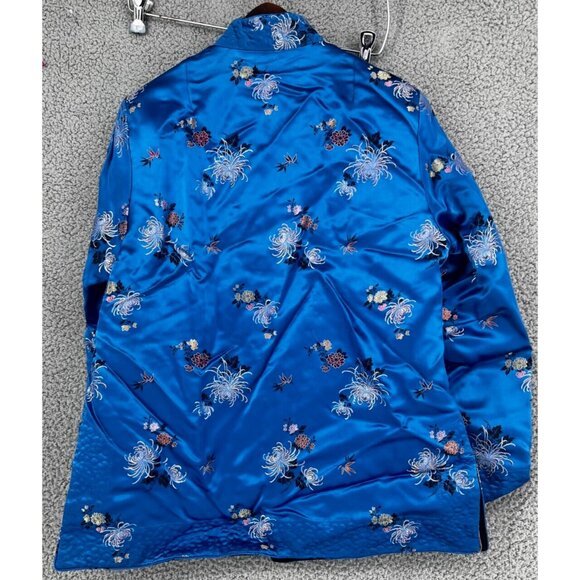 Vintage Women's Blue Black Reversible Satin Pankou Asian Blazer Size Large - Picture 9 of 12